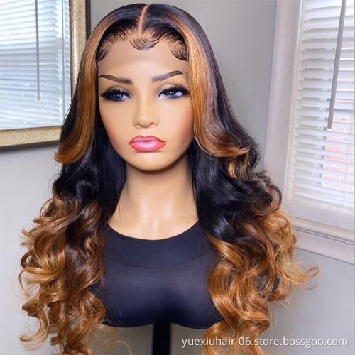 Highlight Brown Color Transparent Lace Front Human Hair Wig Brazilian Colored Human Hair Wigs for Black Women